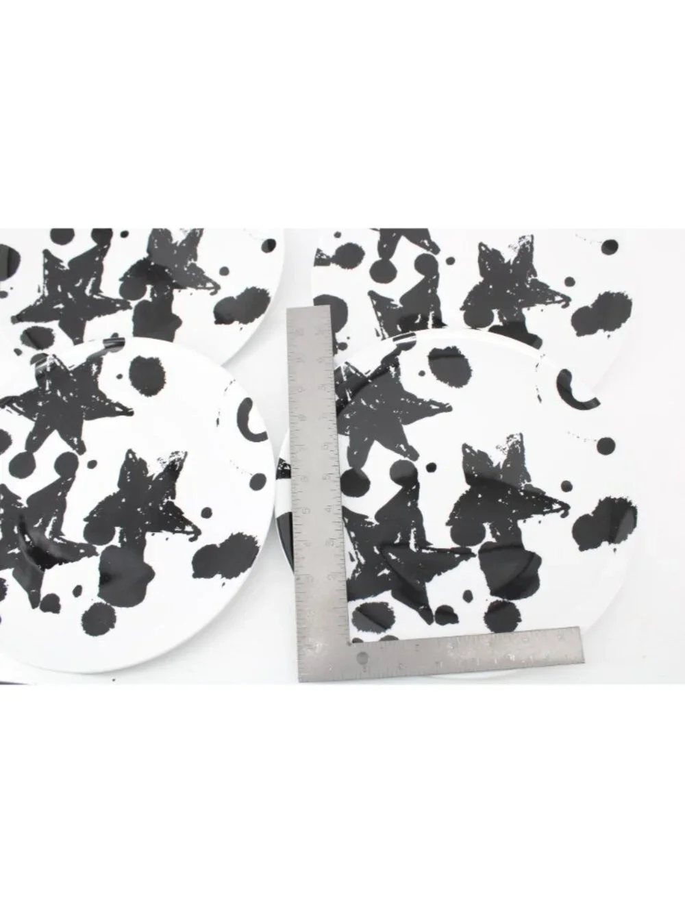 4 Ikea Black White Stars Dots Limited Edition Dinner Plate 23102 94456